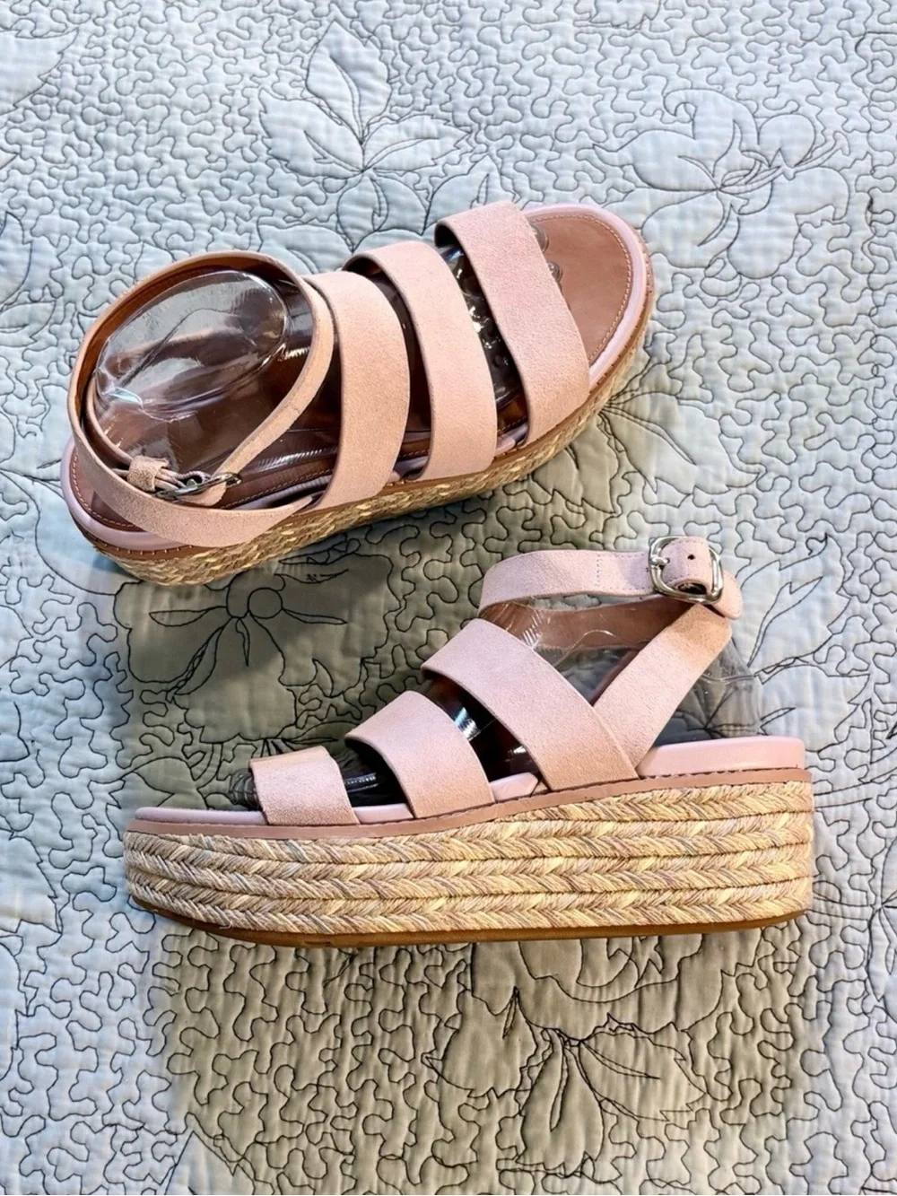 💥FitFlop Eloise Blush Pink Suede Strappy Espadrille Platform Wedge Sandals~9❤️